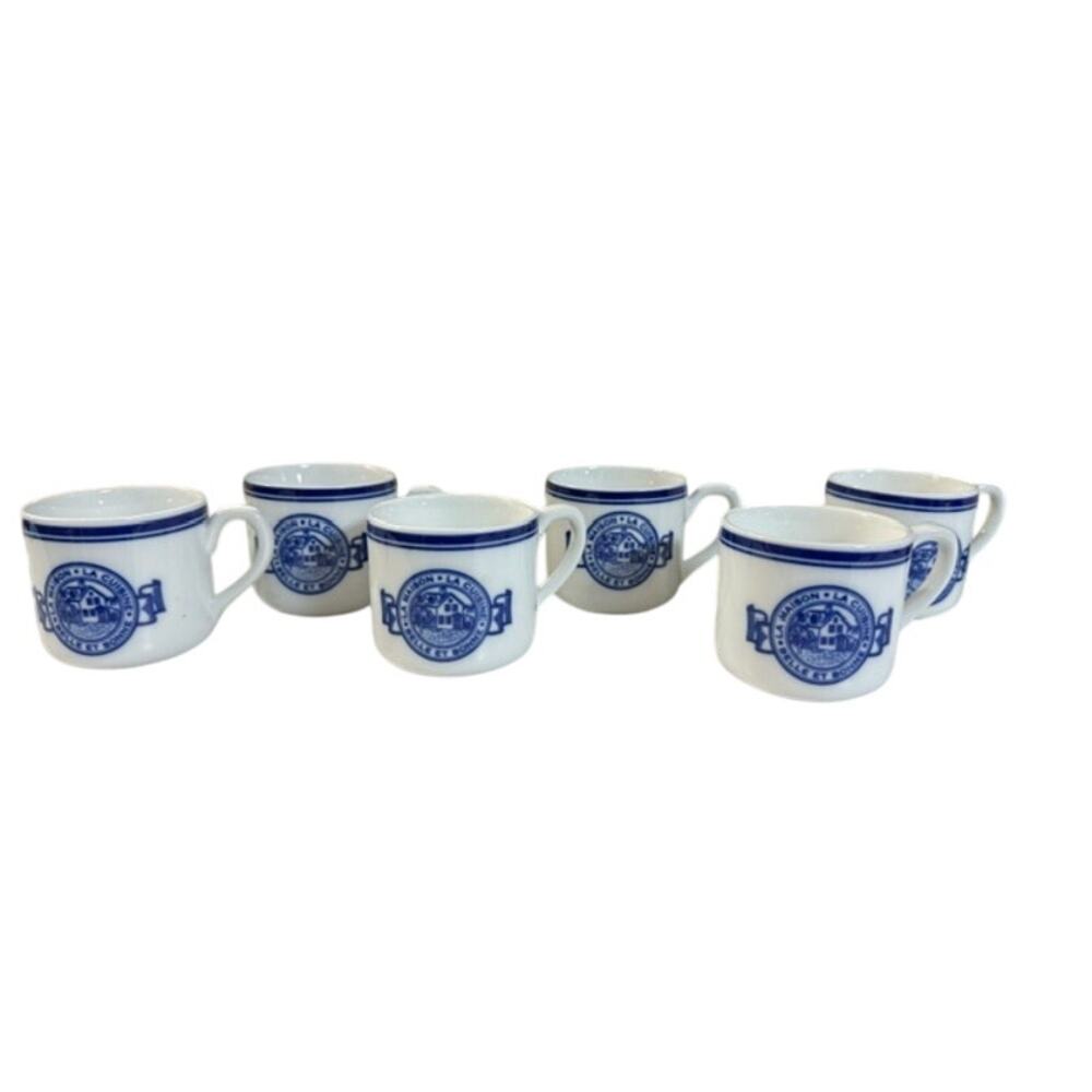 Vintage La Maison Roshco Blue White Porcelain 6 Piece Set Demitasse Expresso